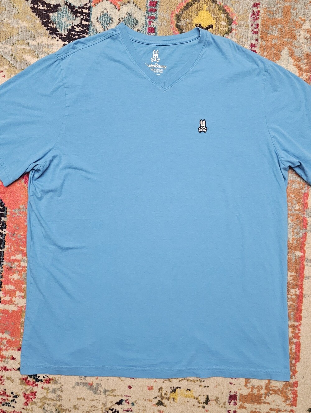 Psycho Bunny Men’s V Neck T Shirt Size 2XLT XXL Tall Blue Pima Cotton S/S Tee